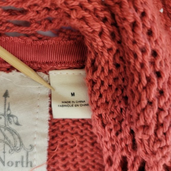 Angel of the North, Deep Orange Knit w Crochet Detail Cardigan Sweater, Size M. - Picture 6 of 12